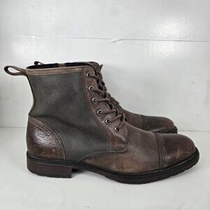 Aston Grey Russell Men's Boots Size 9 Brown Leather Canvas Cap Toe Zip Combat